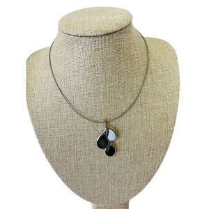 Lia Sophia Silver Tone‎ Necklace Mother of Pearl Black White Tear Drops Pendant